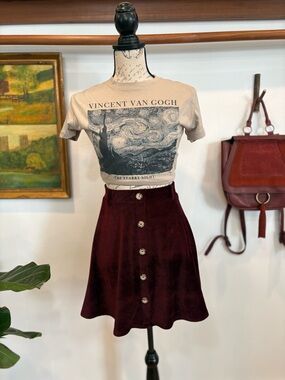 Altar’d State Burgundy Corduroy Button Front Mini Skirt
